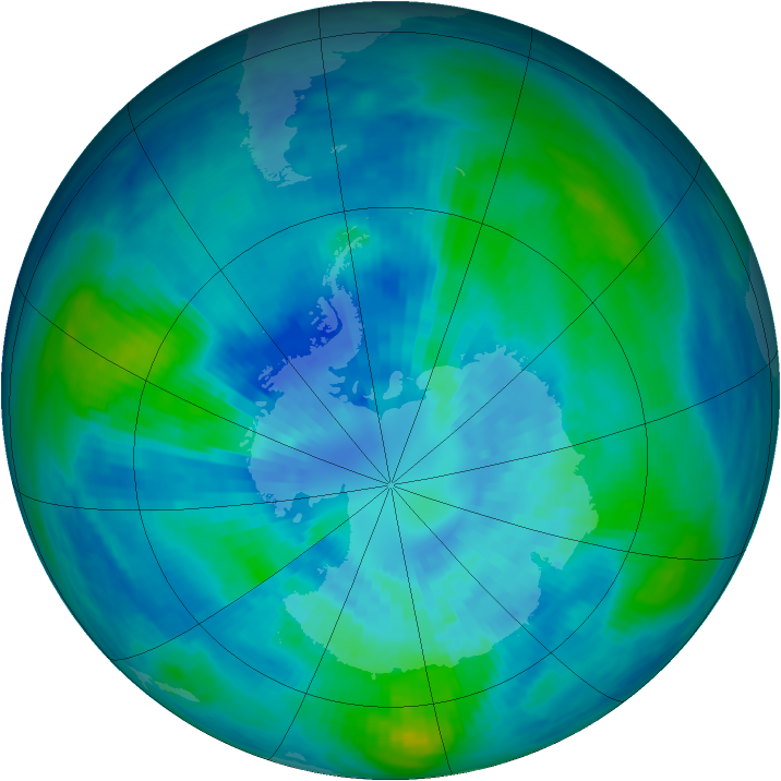 Antarctic ozone map for 29 March 1991